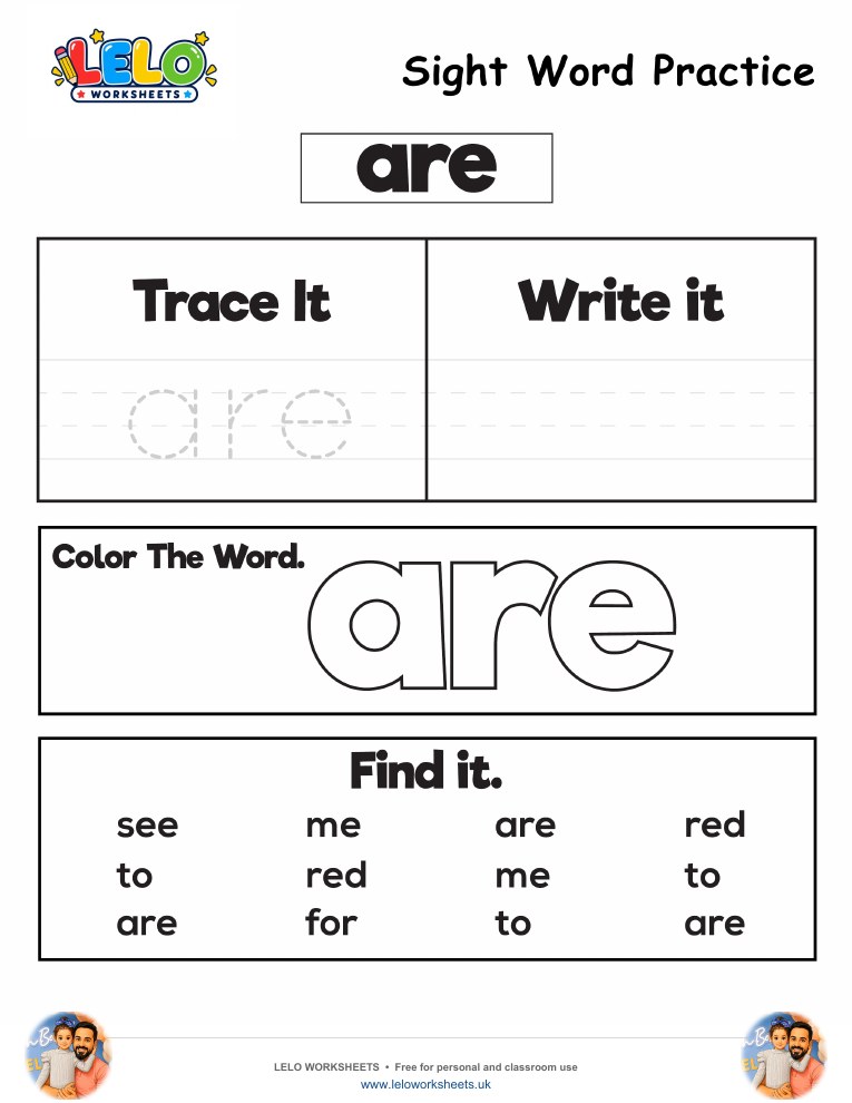 Sight Word Practice are Worksheet worksheet preview
