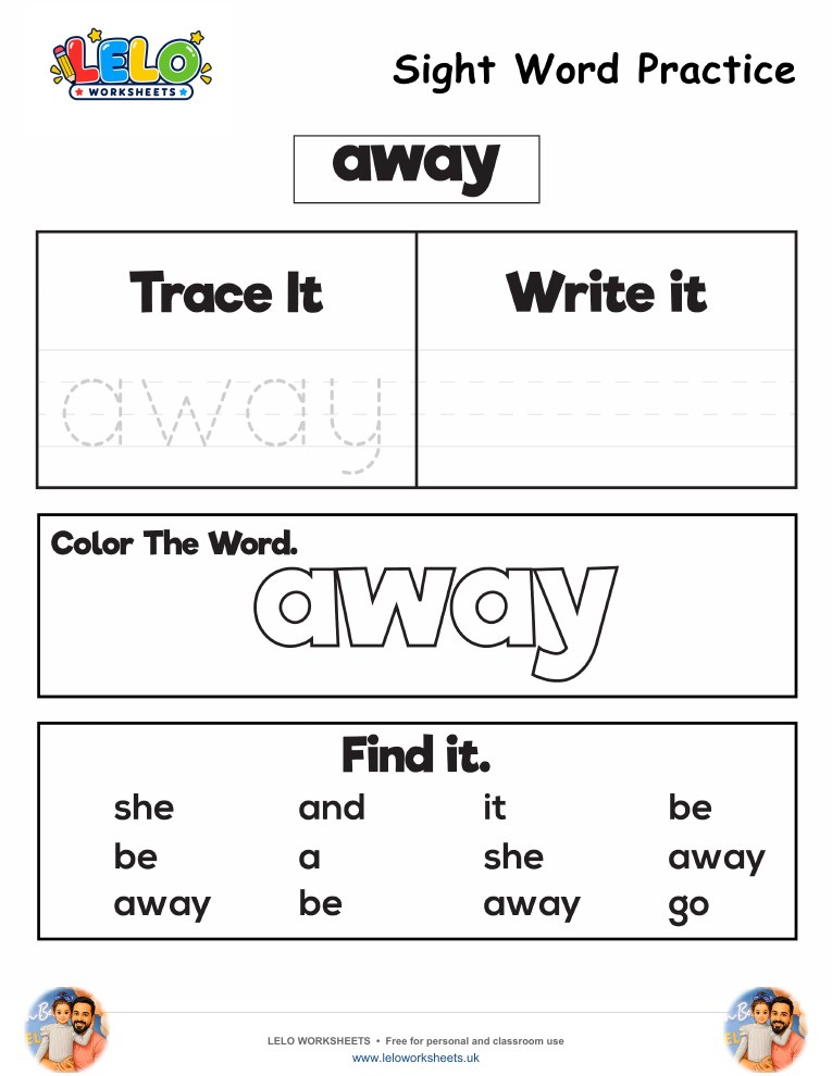 Sight Word Practice away Worksheet worksheet preview