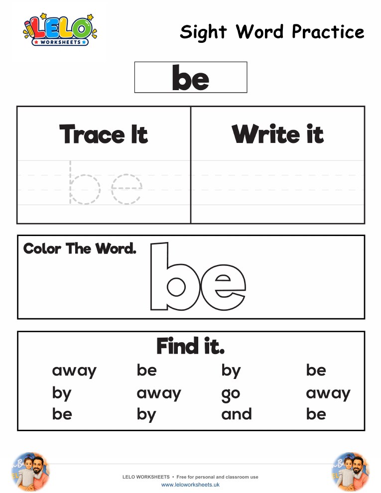 Sight Word Practice be Worksheet worksheet preview