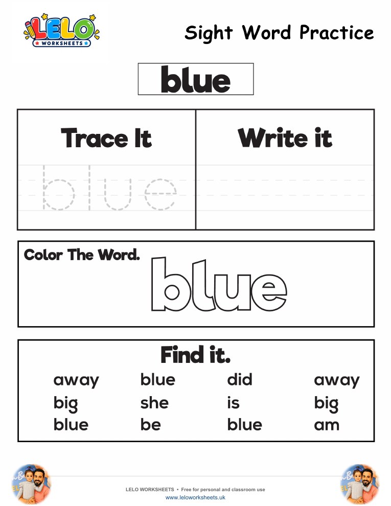 Sight Word Practice blue Worksheet worksheet preview