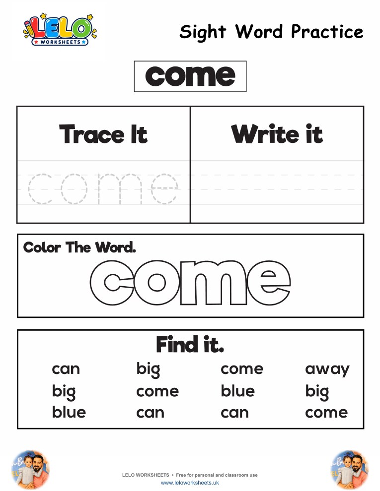 Sight Word Practice come Worksheet worksheet preview