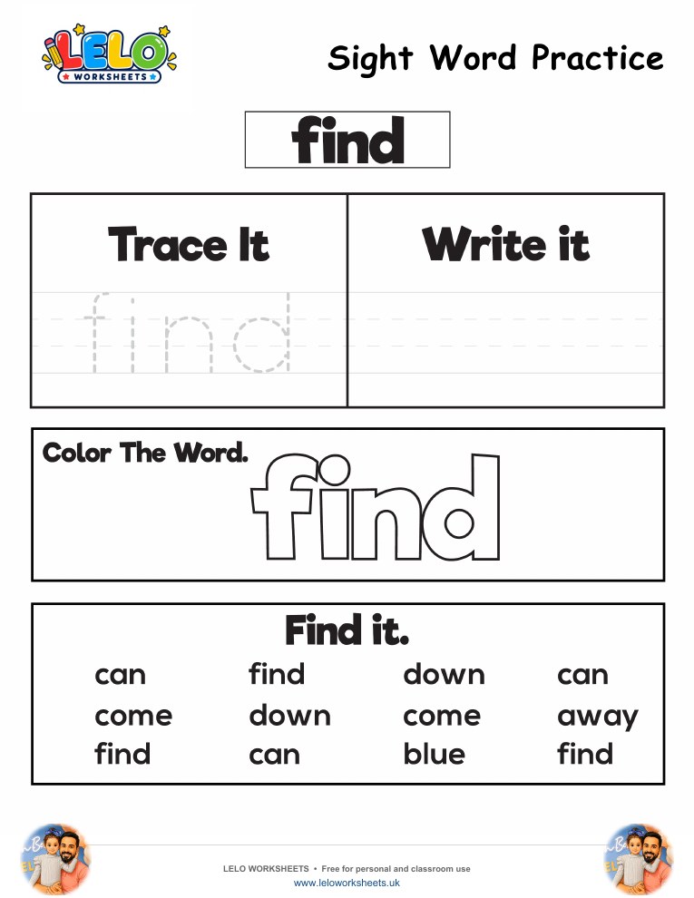 Sight Word Practice find Worksheet worksheet preview