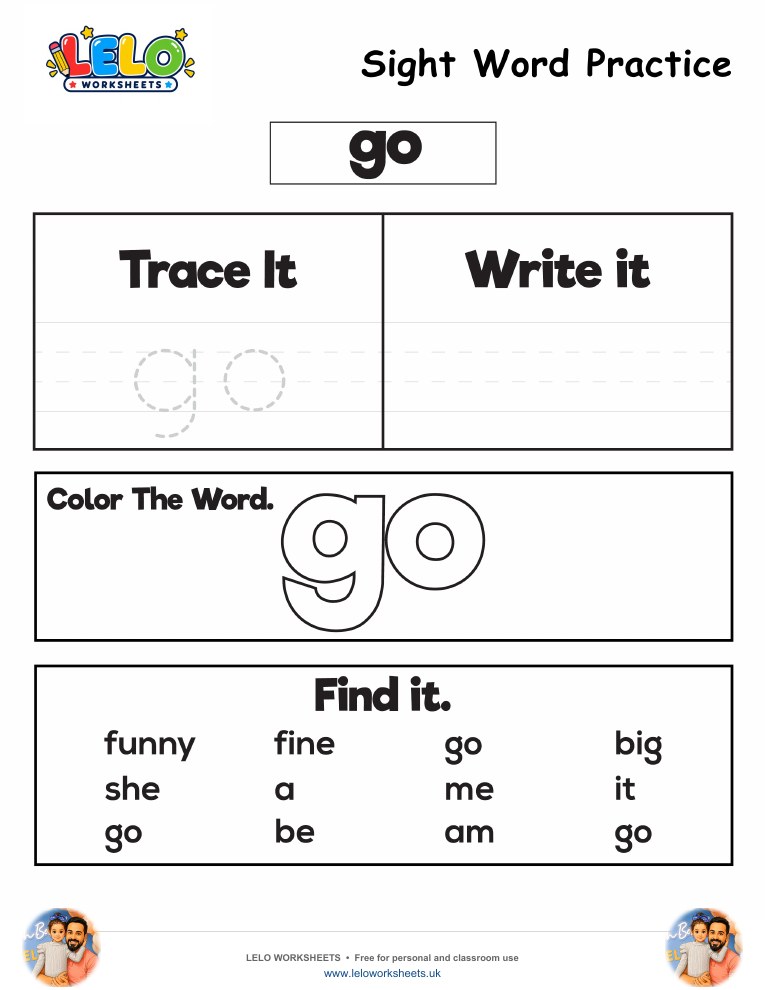 Sight Word Practice go Worksheet worksheet preview