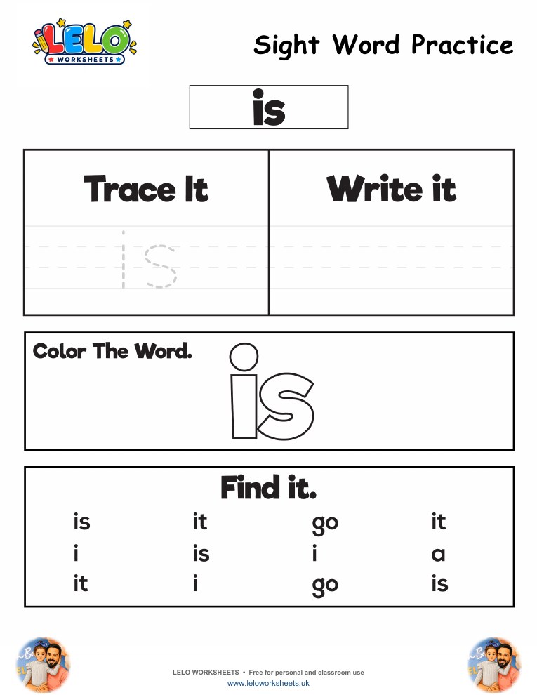 Sight Word Practice is Worksheet worksheet preview