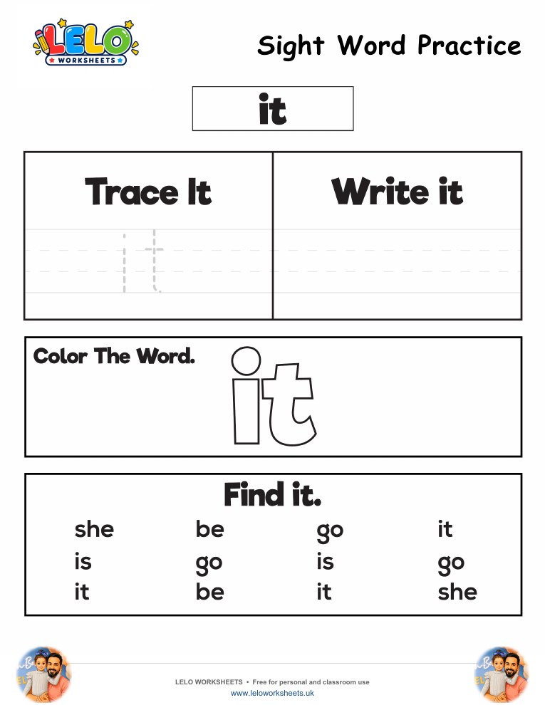 Sight Word Practice it Worksheet worksheet preview