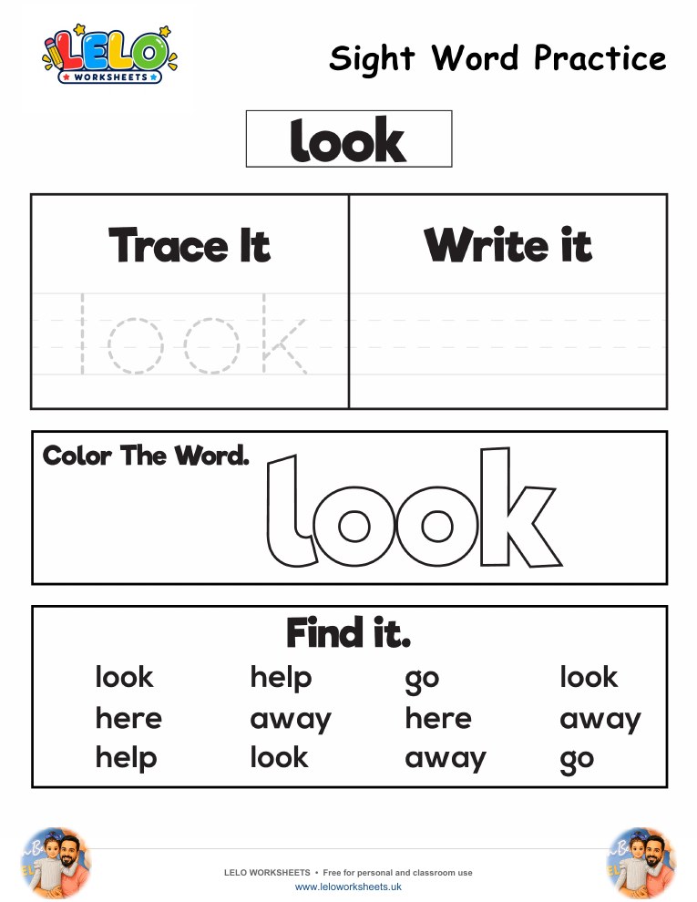 Sight Word Practice look Worksheet worksheet preview