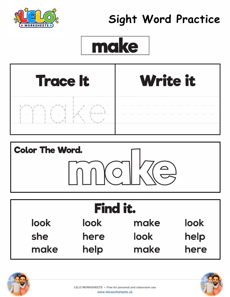 Sight Word Practice make Worksheet worksheet preview