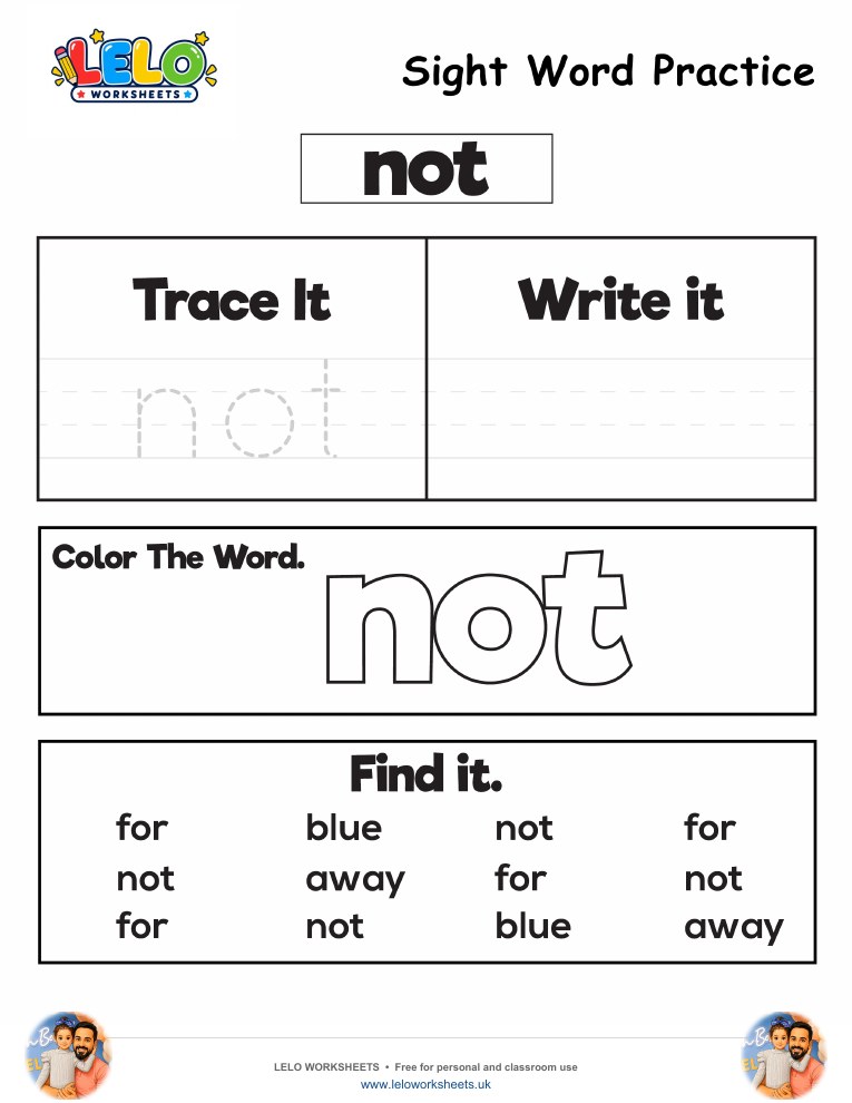 Sight Word Practice not Worksheet worksheet preview