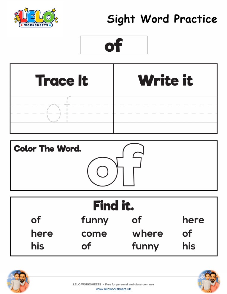Sight Word Practice of Worksheet worksheet preview