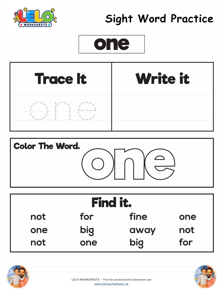 Sight Word Practice one Worksheet worksheet preview