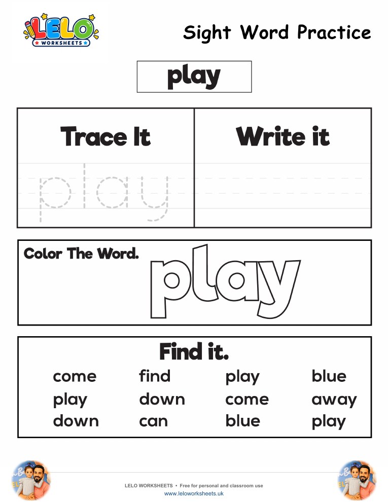 Sight Word Practice play Worksheet worksheet preview