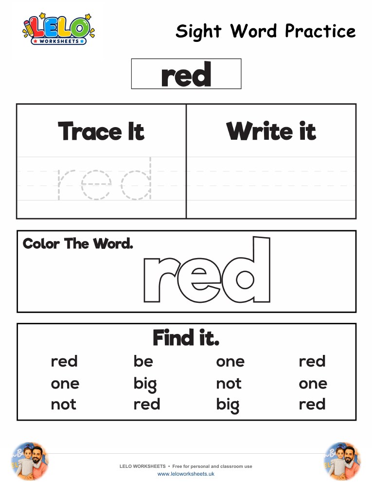 Sight Word Practice red Worksheet worksheet preview