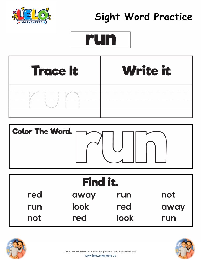 Sight Word Practice run Worksheet worksheet preview
