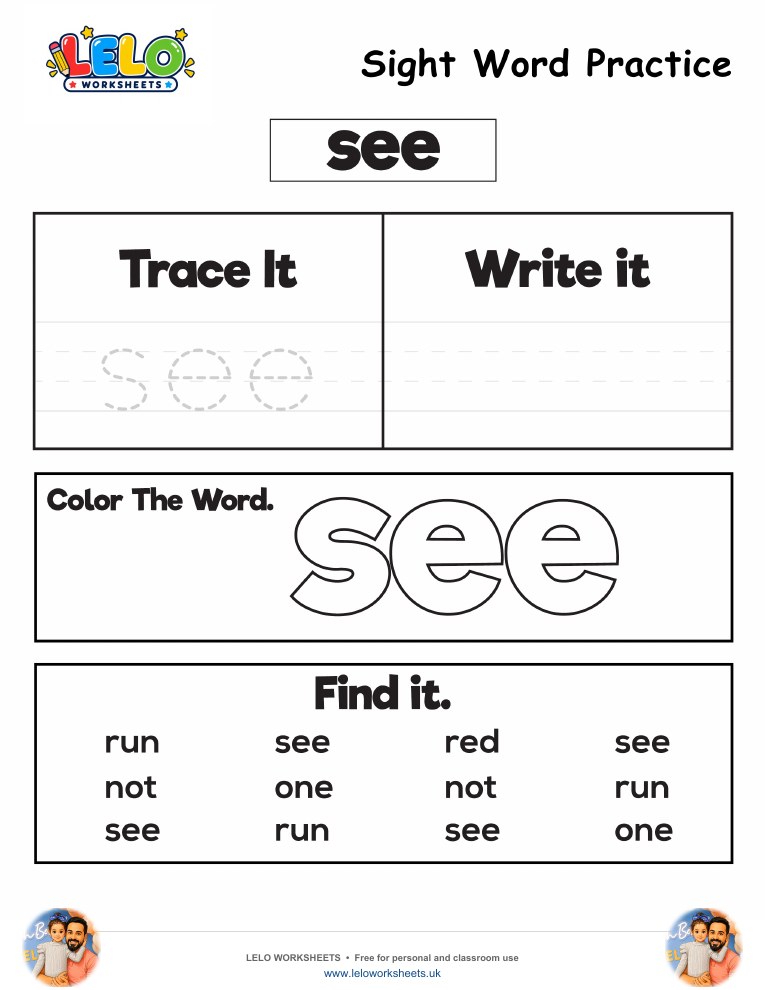 Sight Word Practice see Worksheet worksheet preview