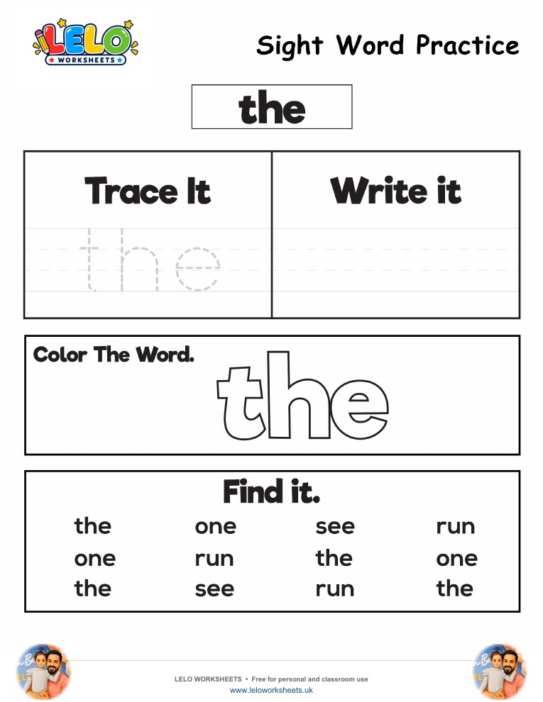 Sight Word Practice the Worksheet worksheet preview