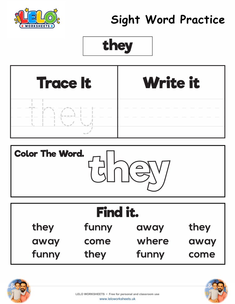 Sight Word Practice they Worksheet worksheet preview