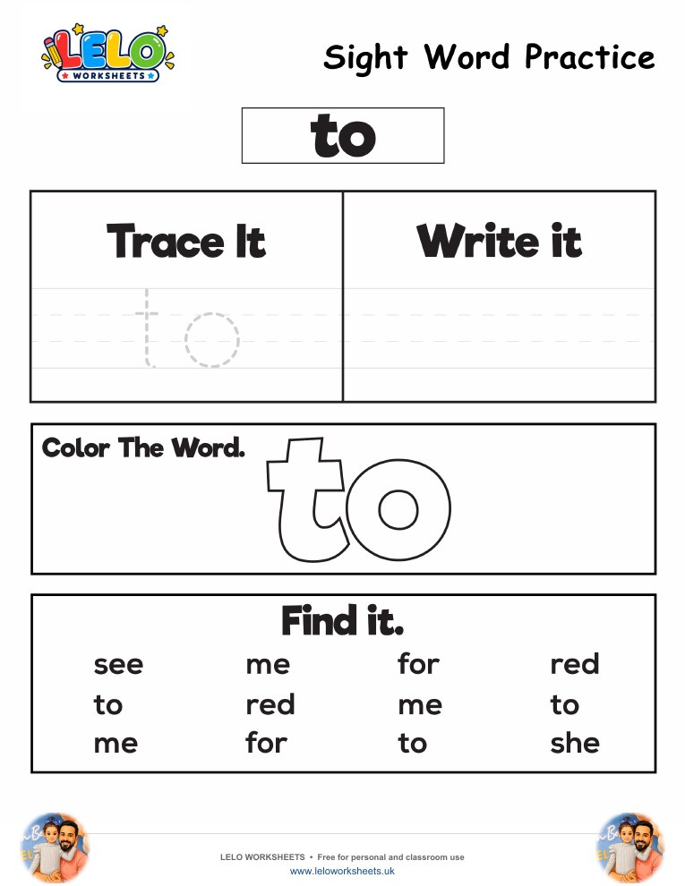 Sight Word Practice to Worksheet worksheet preview