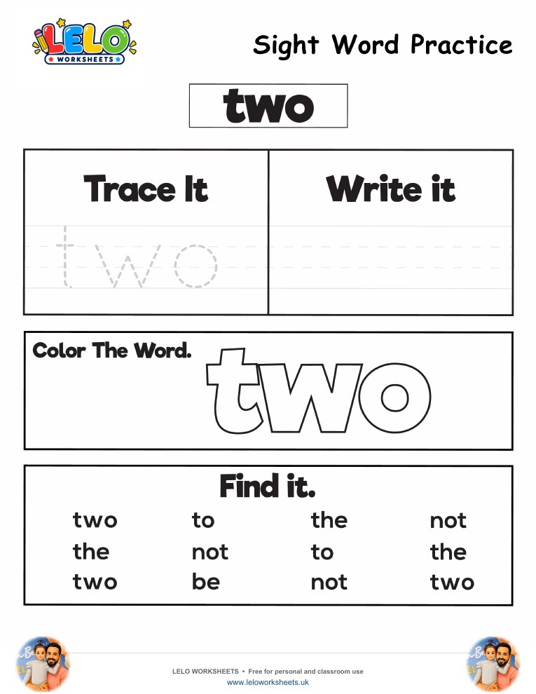 Sight Word Practice two Worksheet worksheet preview