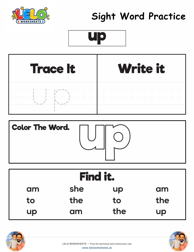 Sight Word Practice up Worksheet worksheet preview