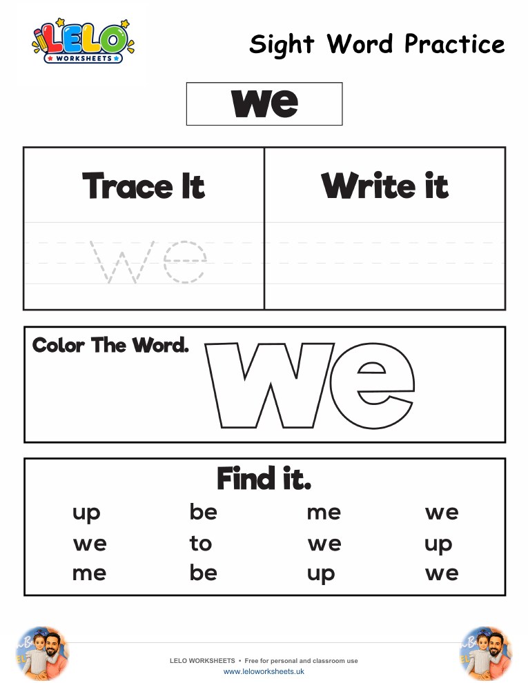 Sight Word Practice we Worksheet worksheet preview