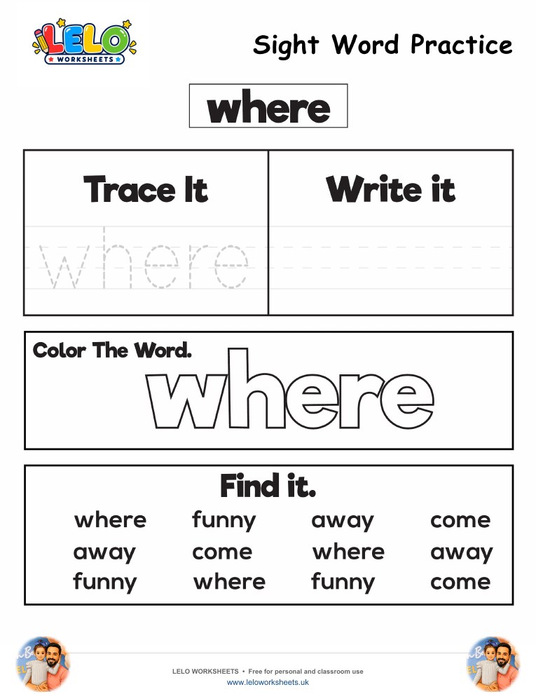 Sight Word Practice where Worksheet worksheet preview