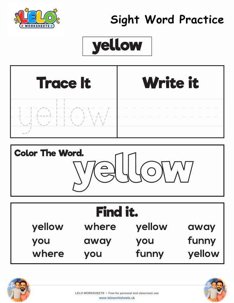 Sight Word Practice yellow Worksheet worksheet preview