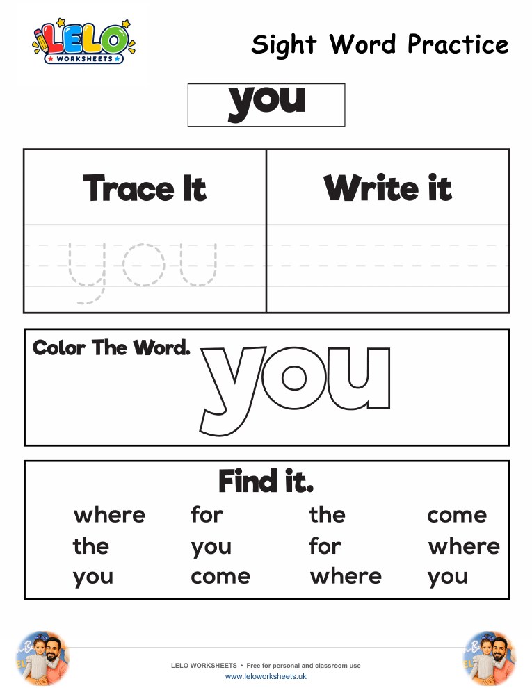 Sight Word Practice you Worksheet worksheet preview