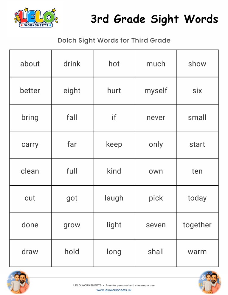 Sight Words 3rd Grade Worksheet worksheet preview