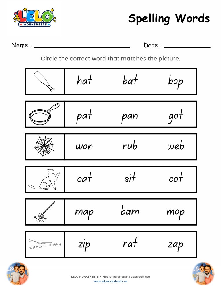 Spelling words Worksheet worksheet preview
