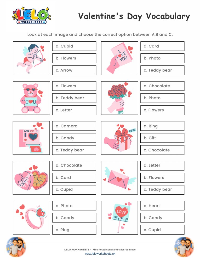 Valentines Day Vocabulary worksheet preview