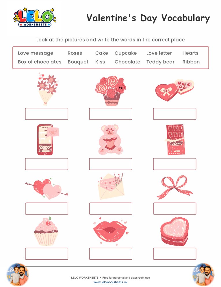 Valentines Day Vocabulary Worksheet worksheet preview